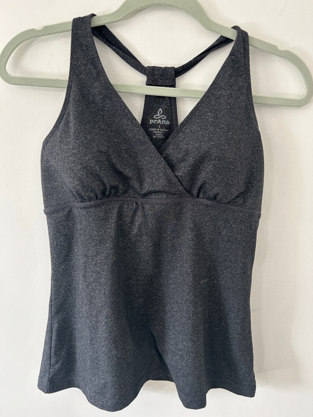 Prana Hope Tank Top Women's L Charcoal Heather Built-In Shelf Bra with Pads